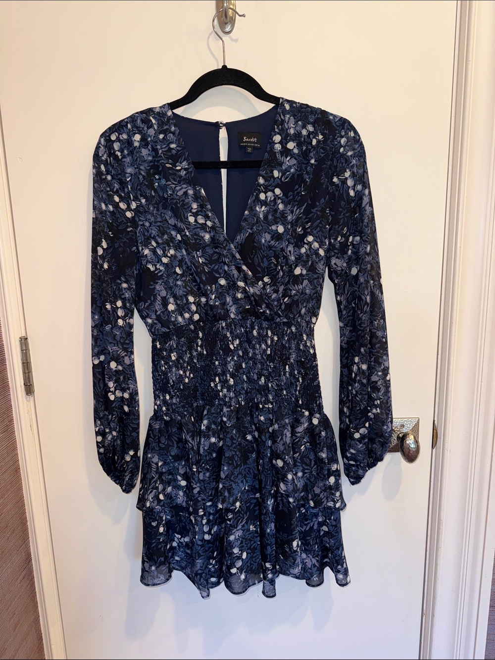 Bardot Navy Floral Long-Sleeve Wrap Dress size  XS